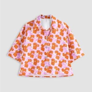Zara Orange and Pink Floral Shirt